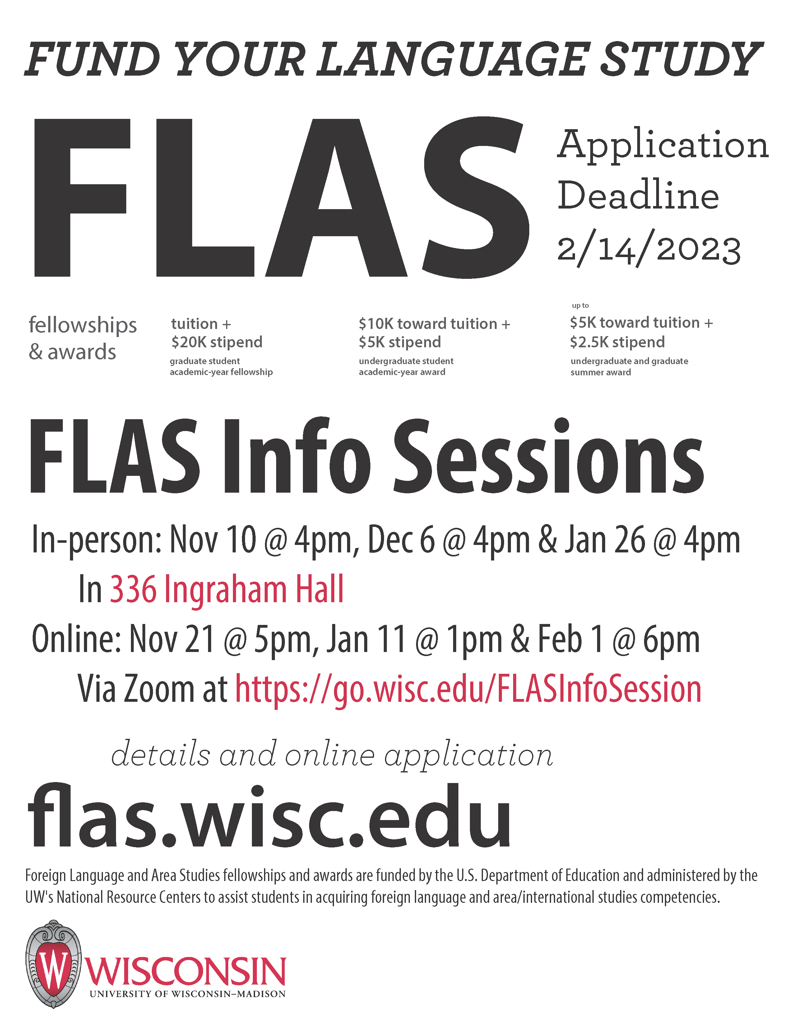 Foreign Language and Area Studies award competition open and information sessions are planned November 2022-February 2023