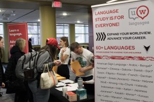 Students signing in for Languages of the World Day 